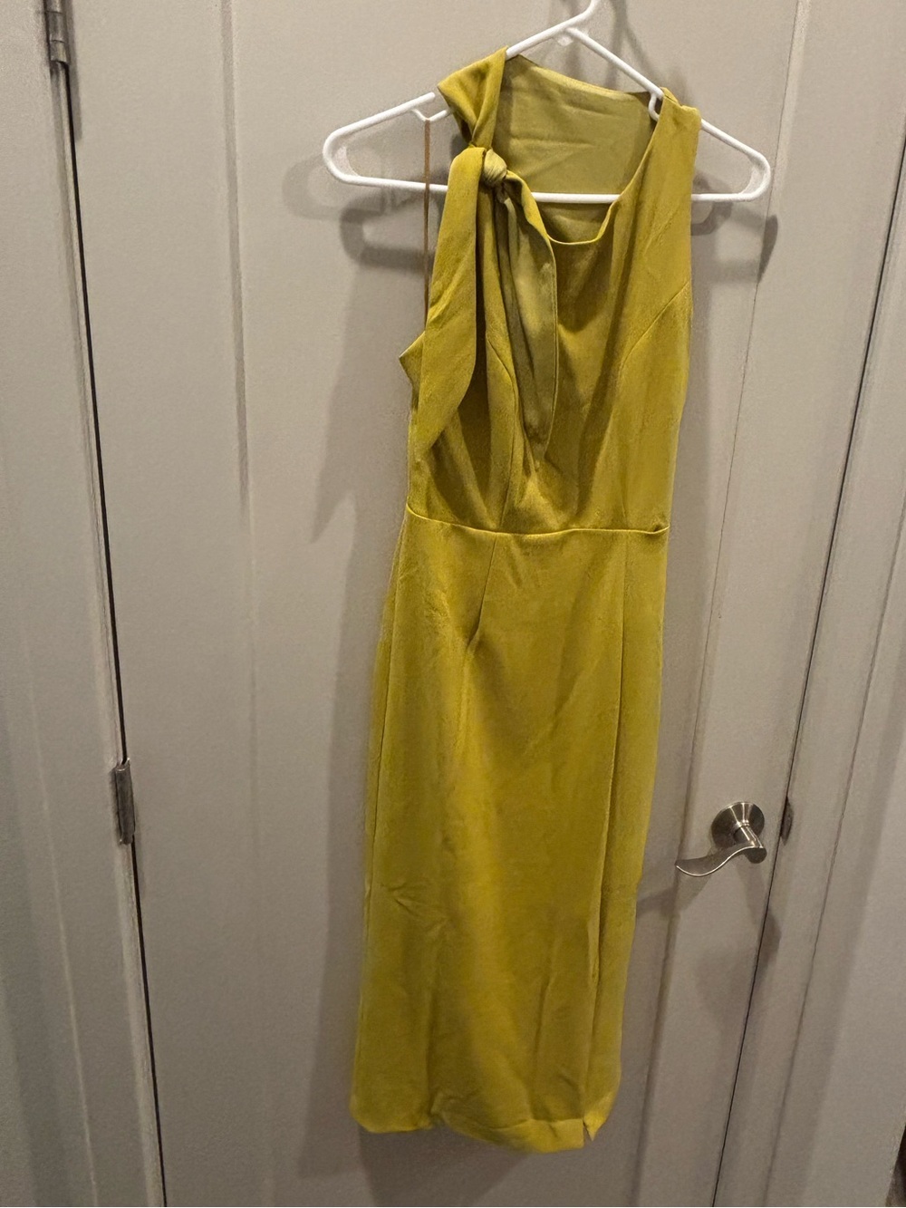 New with tags! Chartreuse Tie-Neck Midi Dress